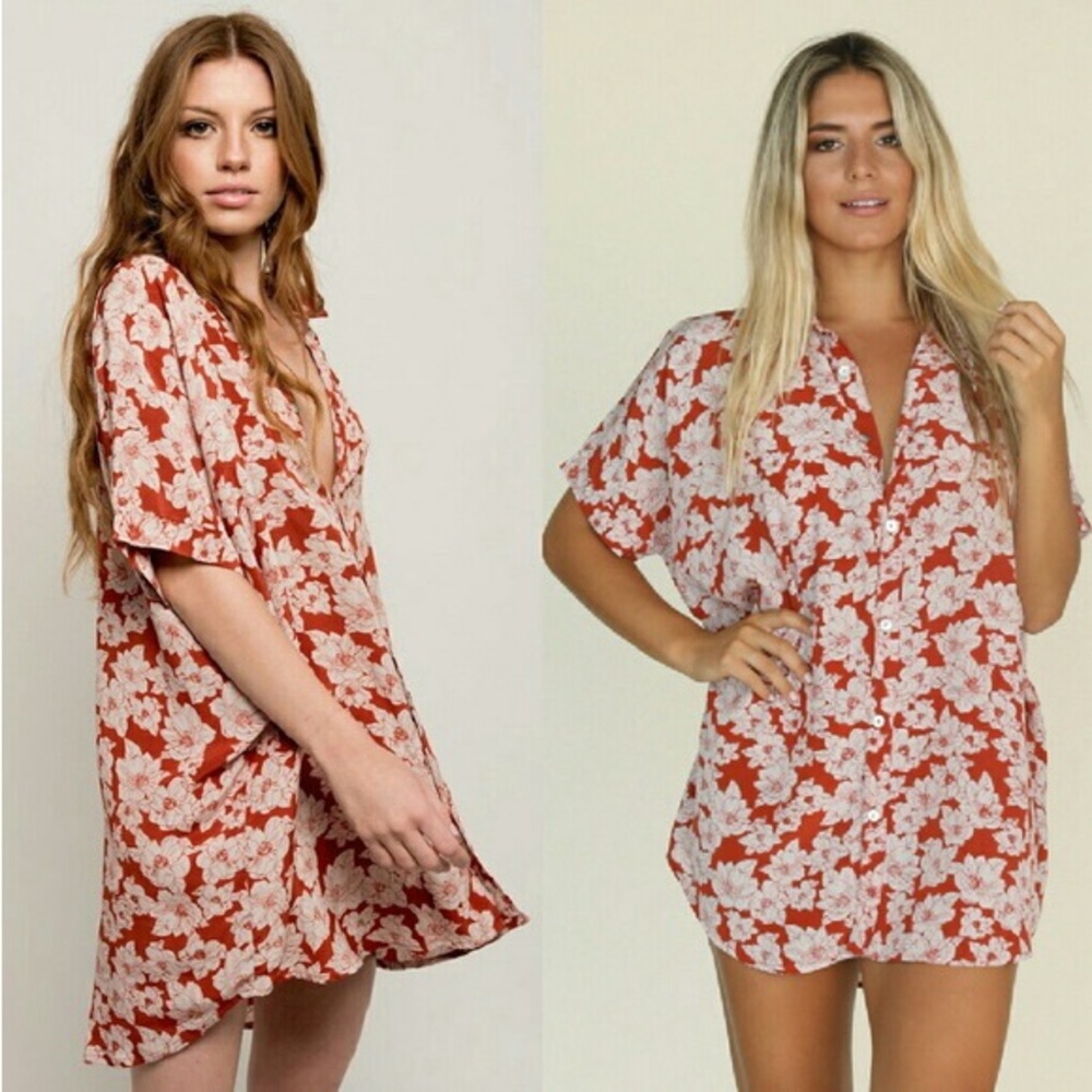 Acacia Swimwear Red and White Floral Dress